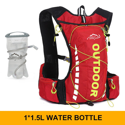 Cycling backpack for men and women, nylon bag, waterproof 8 liters, hiking and camping, 250ml water bottle with 1.5L water bag